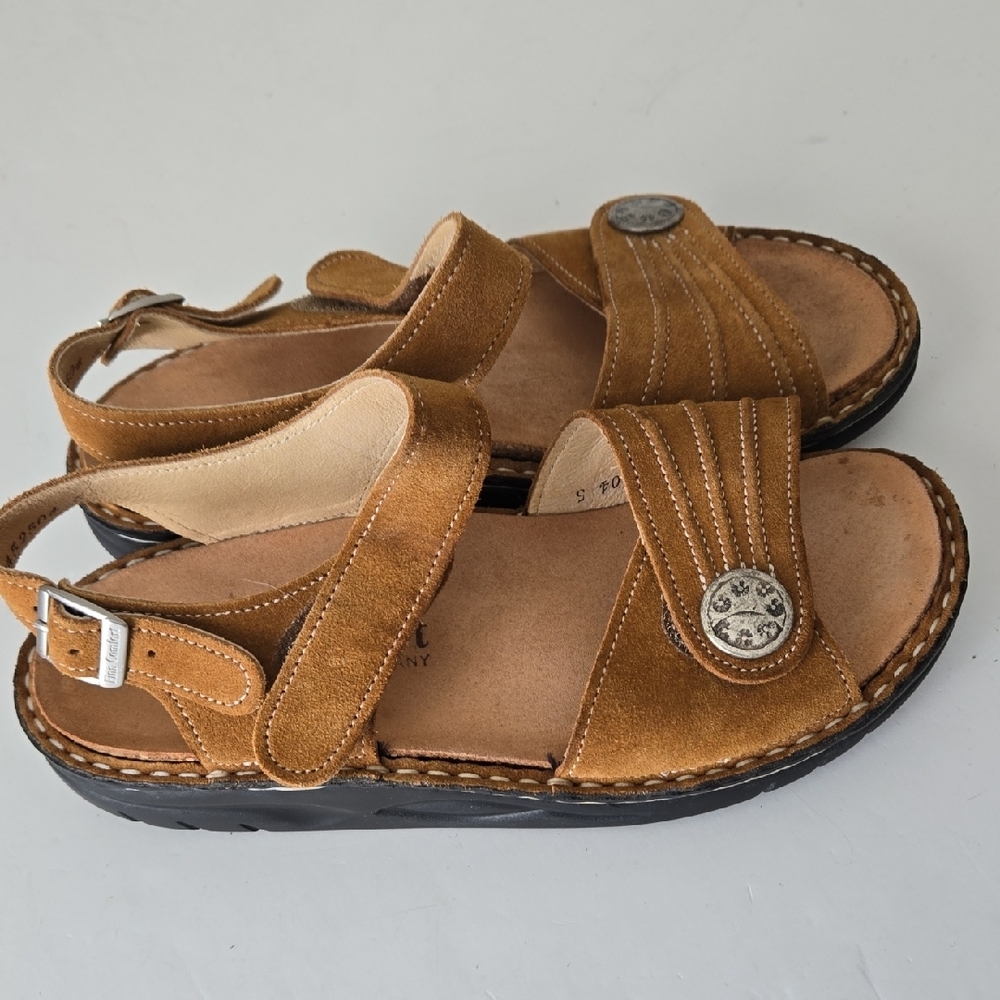 Finn Comfort Brown Leather Sandals with Silver Buttons Size 37 EU - Picture 4 of 9